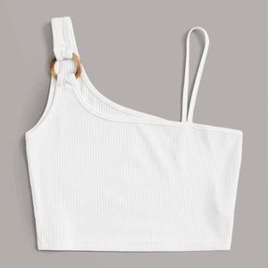 SHEIN Plus asymmetrical neck crop top